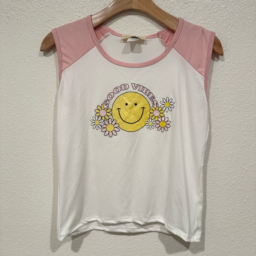 NWT Kids Dream Girl Girls White Pink Good Vibes Daisy Smile Graphic T-Shirt XL